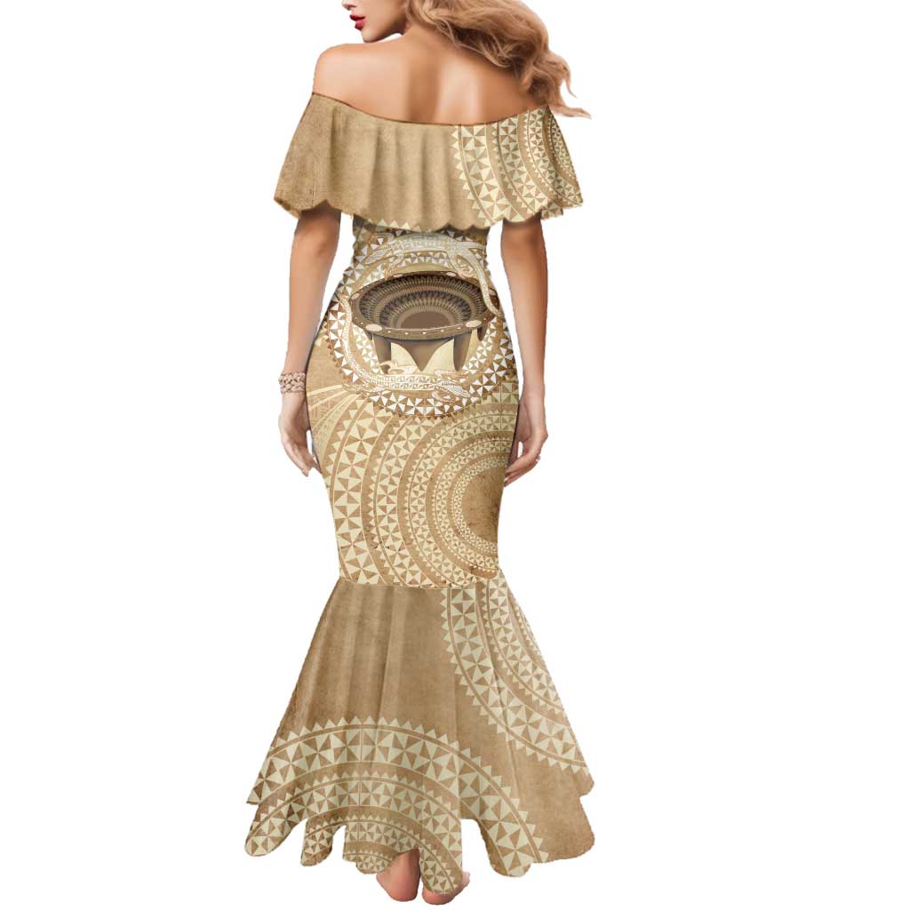 Tonga Skink Kava Bowl Family Matching Mermaid Dress and Hawaiian Shirt Vintage Tongan Ngatu Pattern LT14 - Polynesian Pride