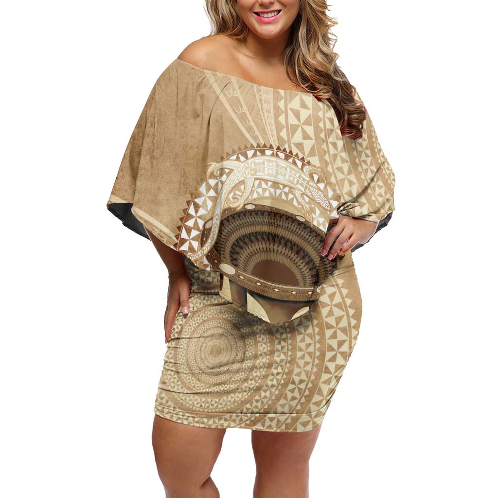 Tonga Skink Kava Bowl Family Matching Off Shoulder Short Dress and Hawaiian Shirt Vintage Tongan Ngatu Pattern LT14 Mom's Dress Brown - Polynesian Pride