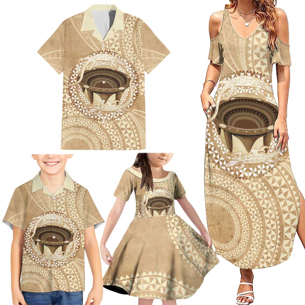 Tonga Skink Kava Bowl Family Matching Summer Maxi Dress and Hawaiian Shirt Vintage Tongan Ngatu Pattern LT14 - Polynesian Pride