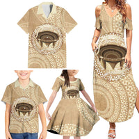Tonga Skink Kava Bowl Family Matching Summer Maxi Dress and Hawaiian Shirt Vintage Tongan Ngatu Pattern LT14 - Polynesian Pride