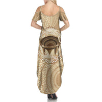 Tonga Skink Kava Bowl Family Matching Summer Maxi Dress and Hawaiian Shirt Vintage Tongan Ngatu Pattern LT14 - Polynesian Pride