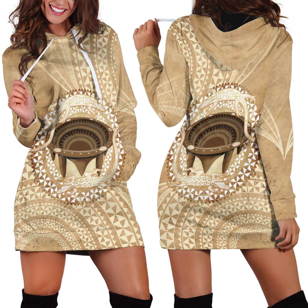 Tonga Skink Kava Bowl Hoodie Dress Vintage Tongan Ngatu Pattern