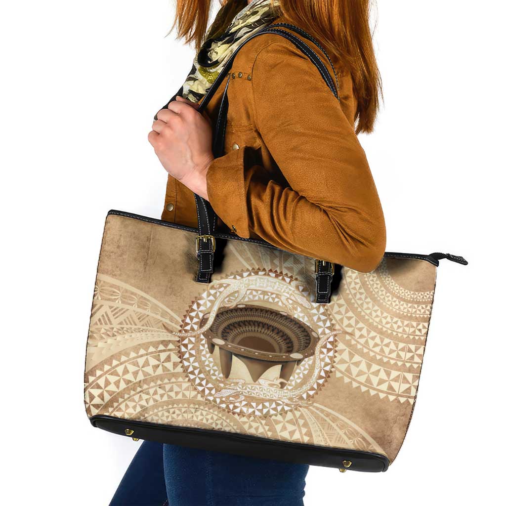 Tonga Skink Kava Bowl Leather Tote Bag Vintage Tongan Ngatu Pattern