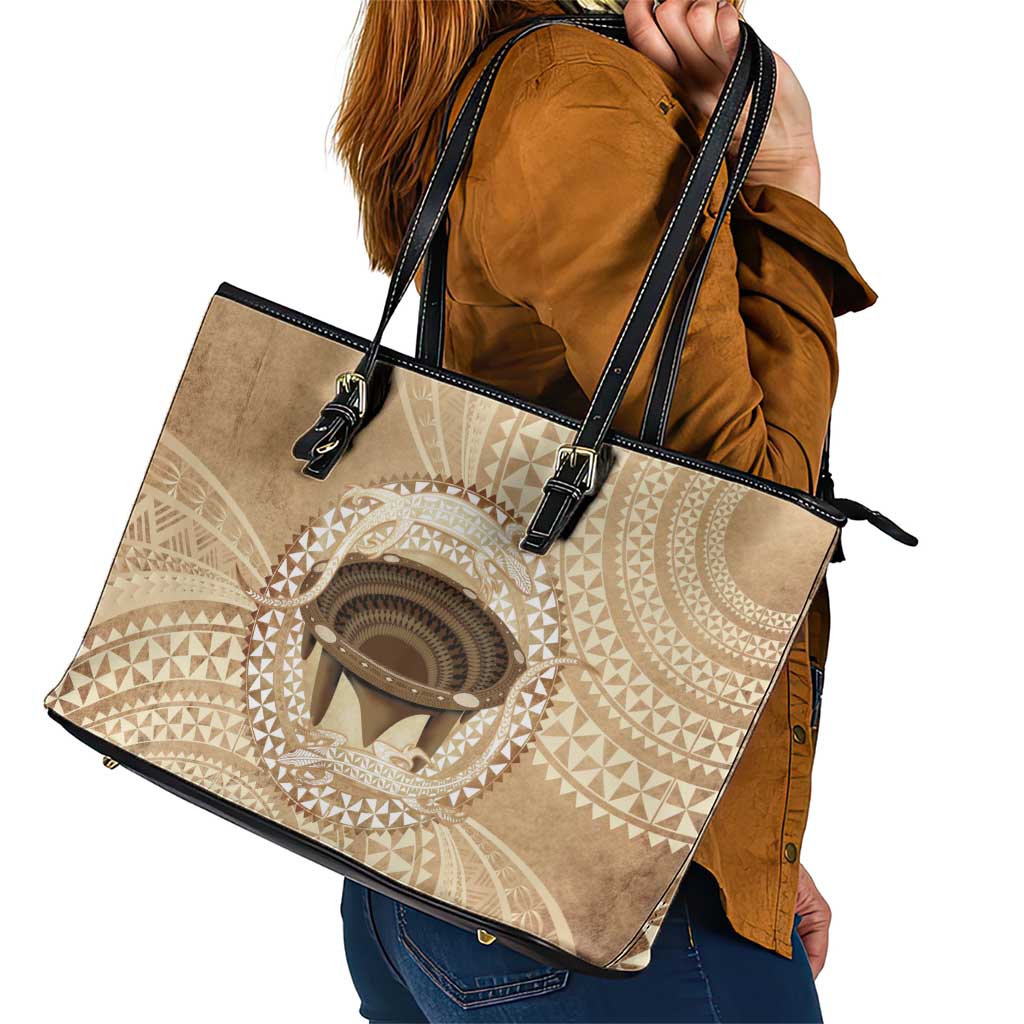 Tonga Skink Kava Bowl Leather Tote Bag Vintage Tongan Ngatu Pattern