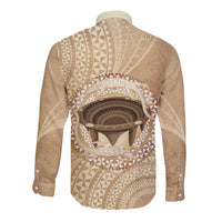 Tonga Skink Kava Bowl Long Sleeve Button Shirt Vintage Tongan Ngatu Pattern