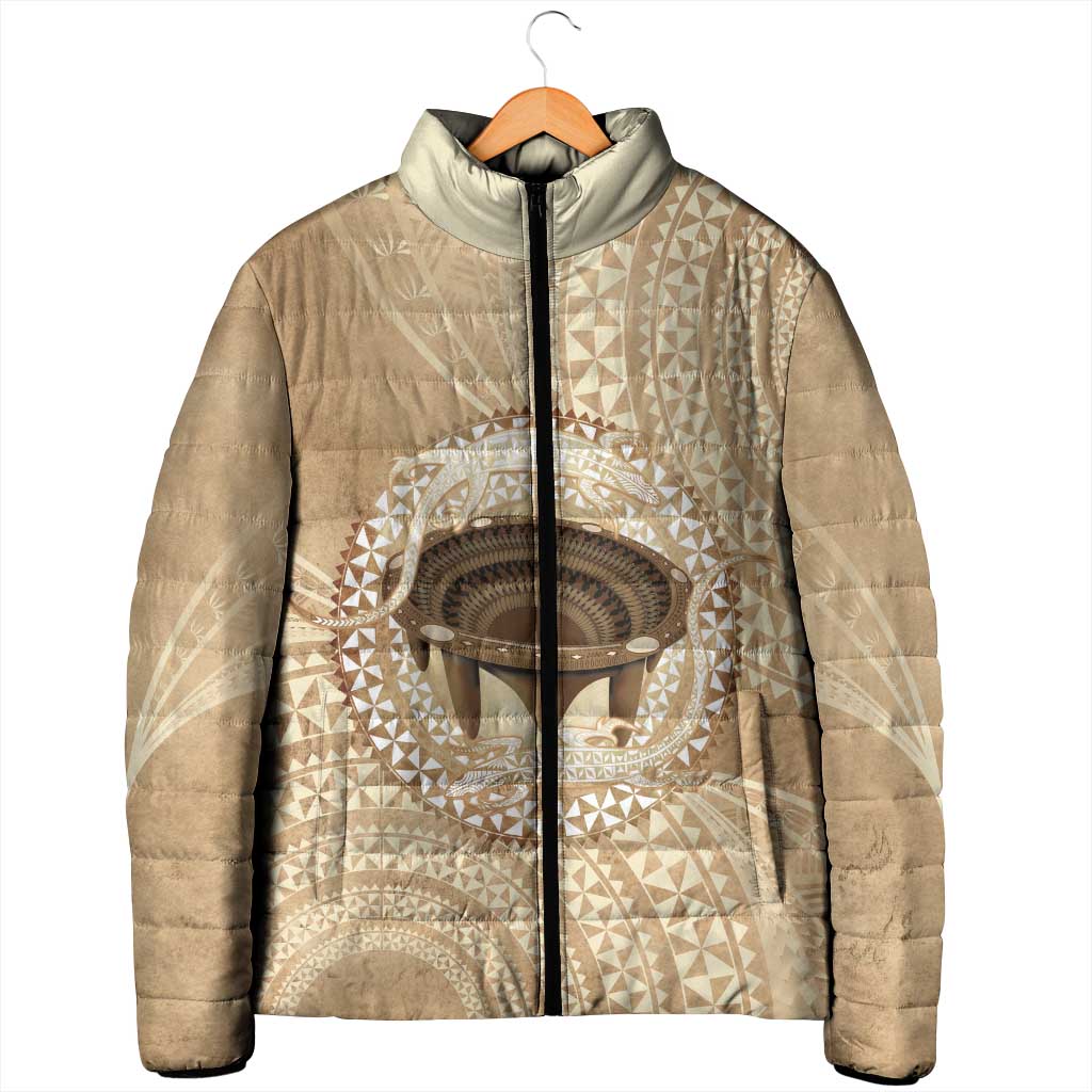 Tonga Skink Kava Bowl Padded Jacket Vintage Tongan Ngatu Pattern