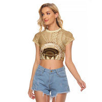 Tonga Skink Kava Bowl Raglan Cropped T Shirt Vintage Tongan Ngatu Pattern