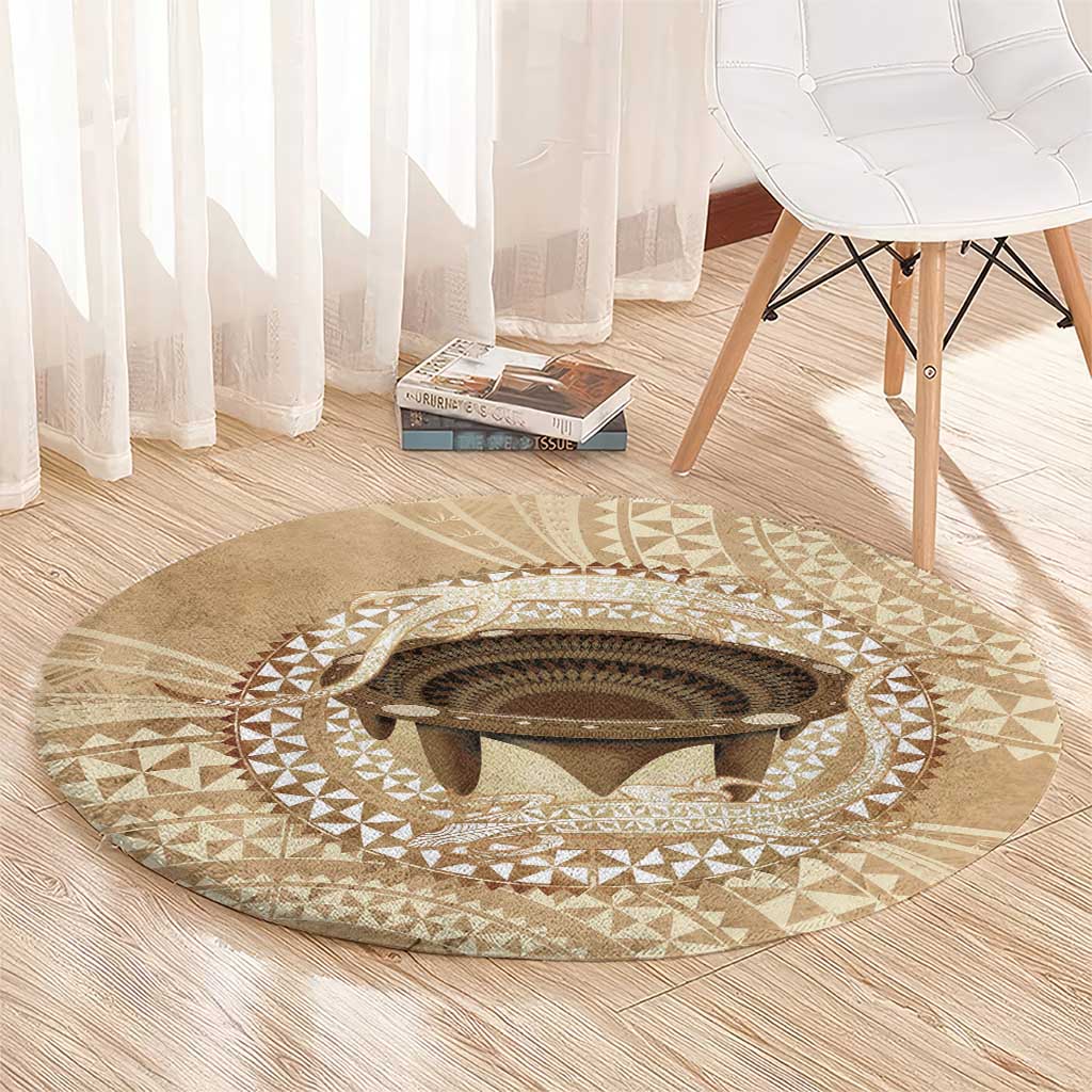 Tonga Skink Kava Bowl Round Carpet Vintage Tongan Ngatu Pattern