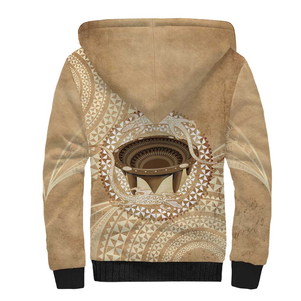 Tonga Skink Kava Bowl Sherpa Hoodie Vintage Tongan Ngatu Pattern