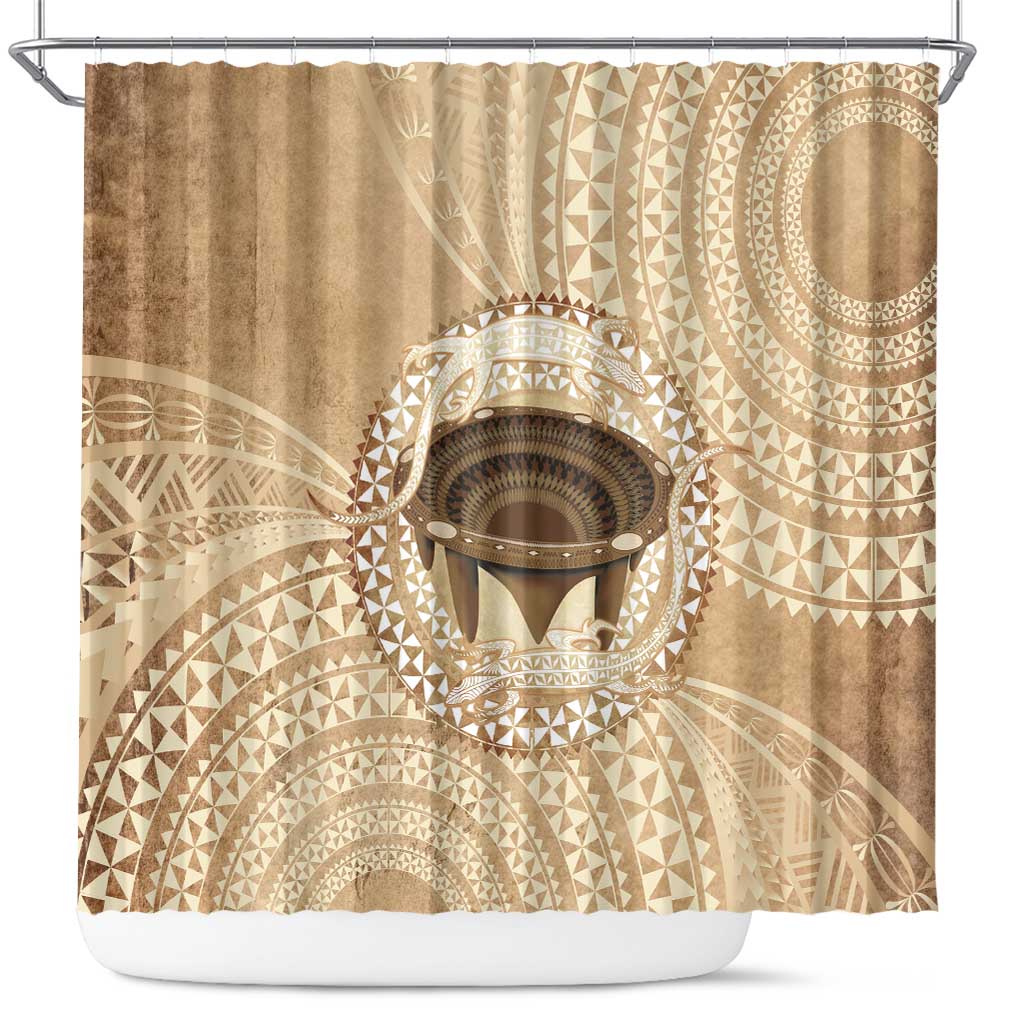 Tonga Skink Kava Bowl Shower Curtain Vintage Tongan Ngatu Pattern