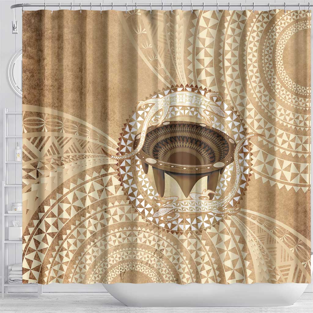 Tonga Skink Kava Bowl Shower Curtain Vintage Tongan Ngatu Pattern