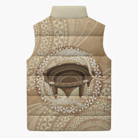 Tonga Skink Kava Bowl Sleeveless Puffer Jacket Vintage Tongan Ngatu Pattern