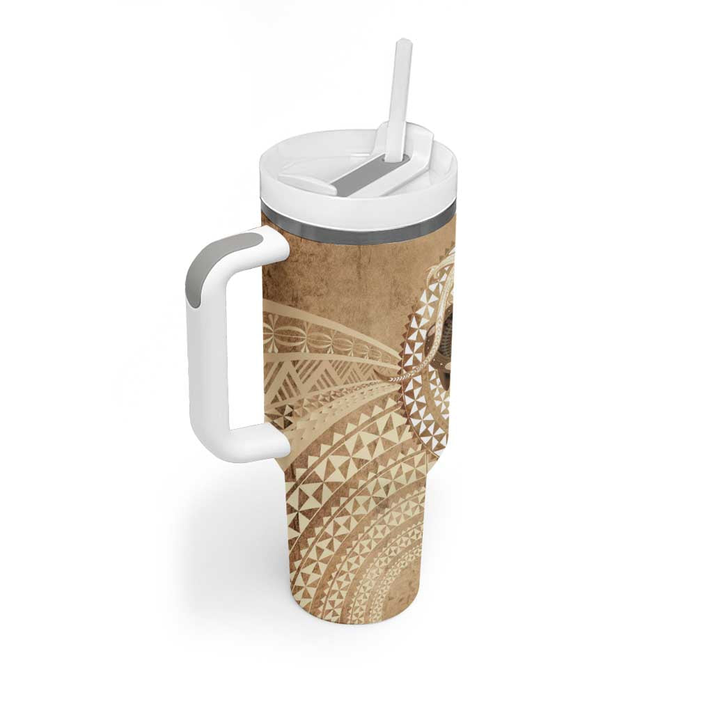 Tonga Skink Kava Bowl Tumbler With Handle Vintage Tongan Ngatu Pattern