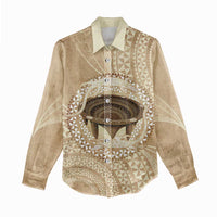 Tonga Skink Kava Bowl Women Casual Shirt Vintage Tongan Ngatu Pattern