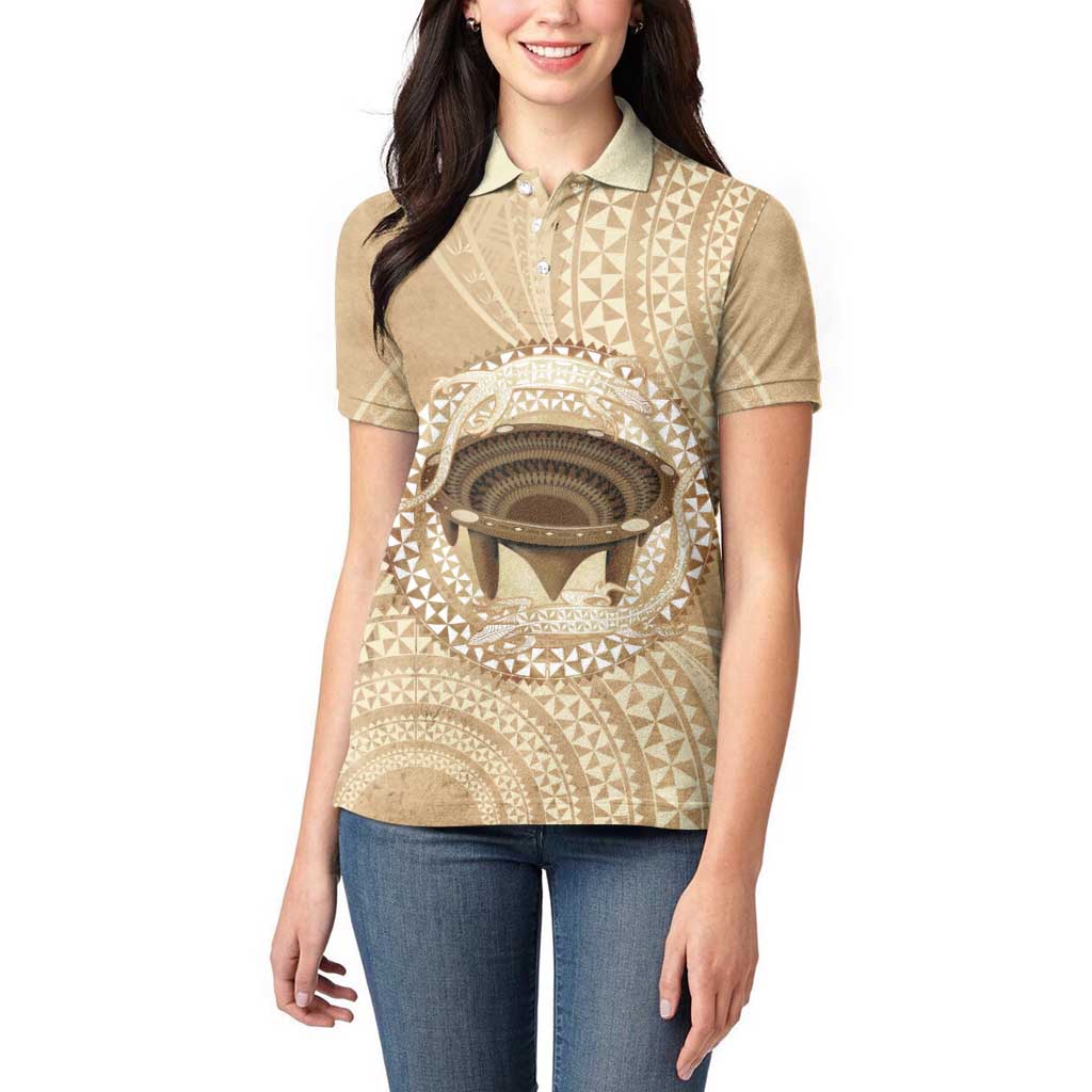 Tonga Skink Kava Bowl Women Polo Shirt Vintage Tongan Ngatu Pattern
