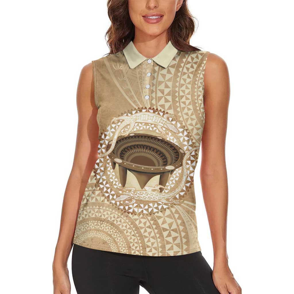 Tonga Skink Kava Bowl Women Sleeveless Polo Shirt Vintage Tongan Ngatu Pattern