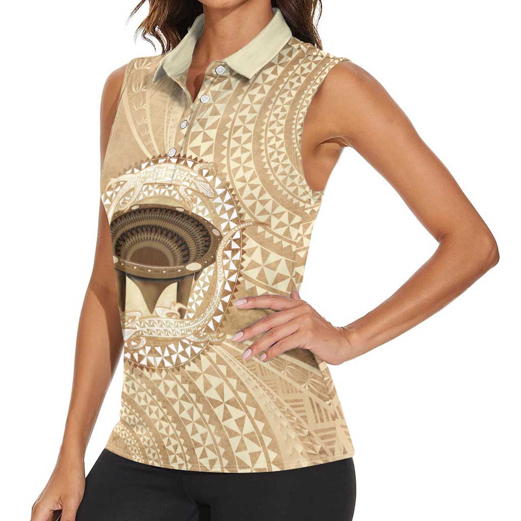 Tonga Skink Kava Bowl Women Sleeveless Polo Shirt Vintage Tongan Ngatu Pattern