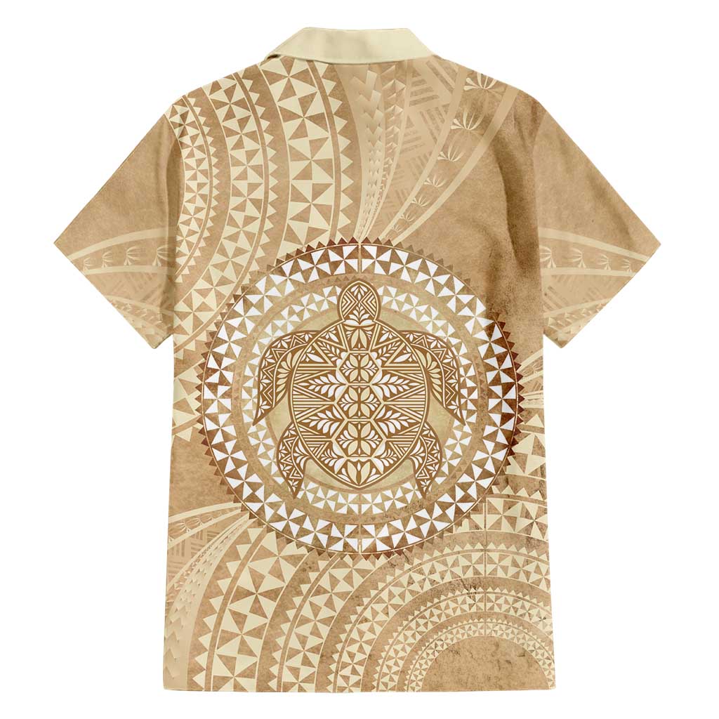 Tonga Ngatu Turtle Family Matching Off Shoulder Maxi Dress and Hawaiian Shirt Vintage Tongan Tapa Cloth LT14 - Polynesian Pride