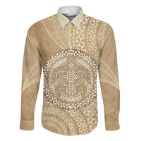 Tonga Ngatu Turtle Family Matching Off Shoulder Maxi Dress and Hawaiian Shirt Vintage Tongan Tapa Cloth LT14 Dad's Shirt - Long Sleeve Brown - Polynesian Pride