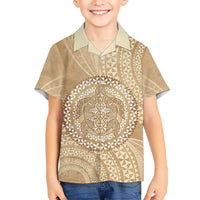 Tonga Ngatu Turtle Family Matching Off Shoulder Maxi Dress and Hawaiian Shirt Vintage Tongan Tapa Cloth LT14 Son's Shirt Brown - Polynesian Pride