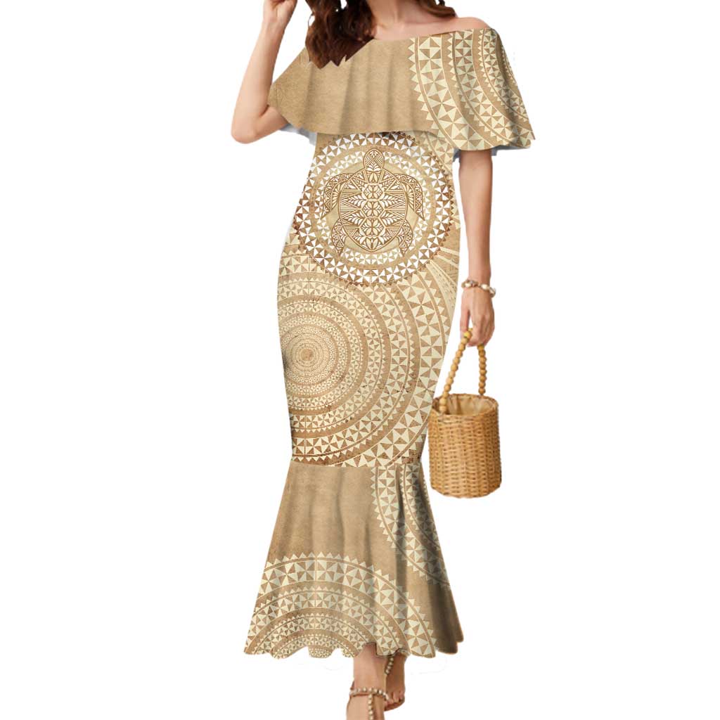 Tonga Ngatu Turtle Mermaid Dress Vintage Tongan Tapa Cloth