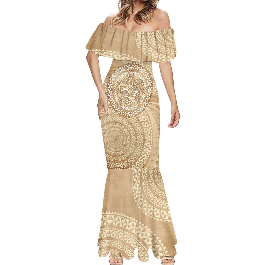 Tonga Ngatu Turtle Mermaid Dress Vintage Tongan Tapa Cloth