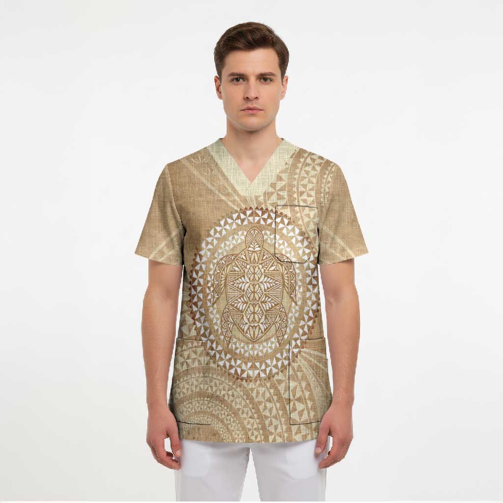 Tonga Ngatu Turtle Scrub Top Vintage Tongan Tapa Cloth