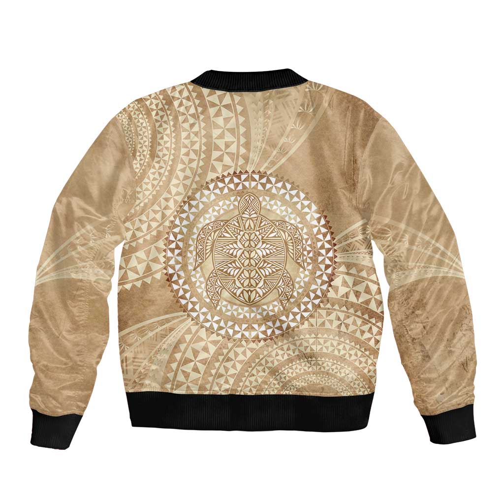 Tonga Ngatu Turtle Sleeve Zip Bomber Jacket Vintage Tongan Tapa Cloth