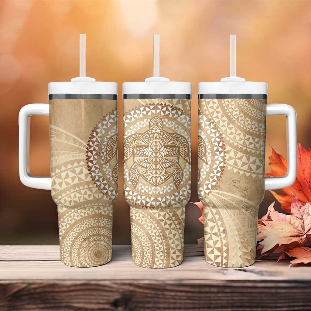 Tonga Ngatu Turtle Tumbler With Handle Vintage Tongan Tapa Cloth