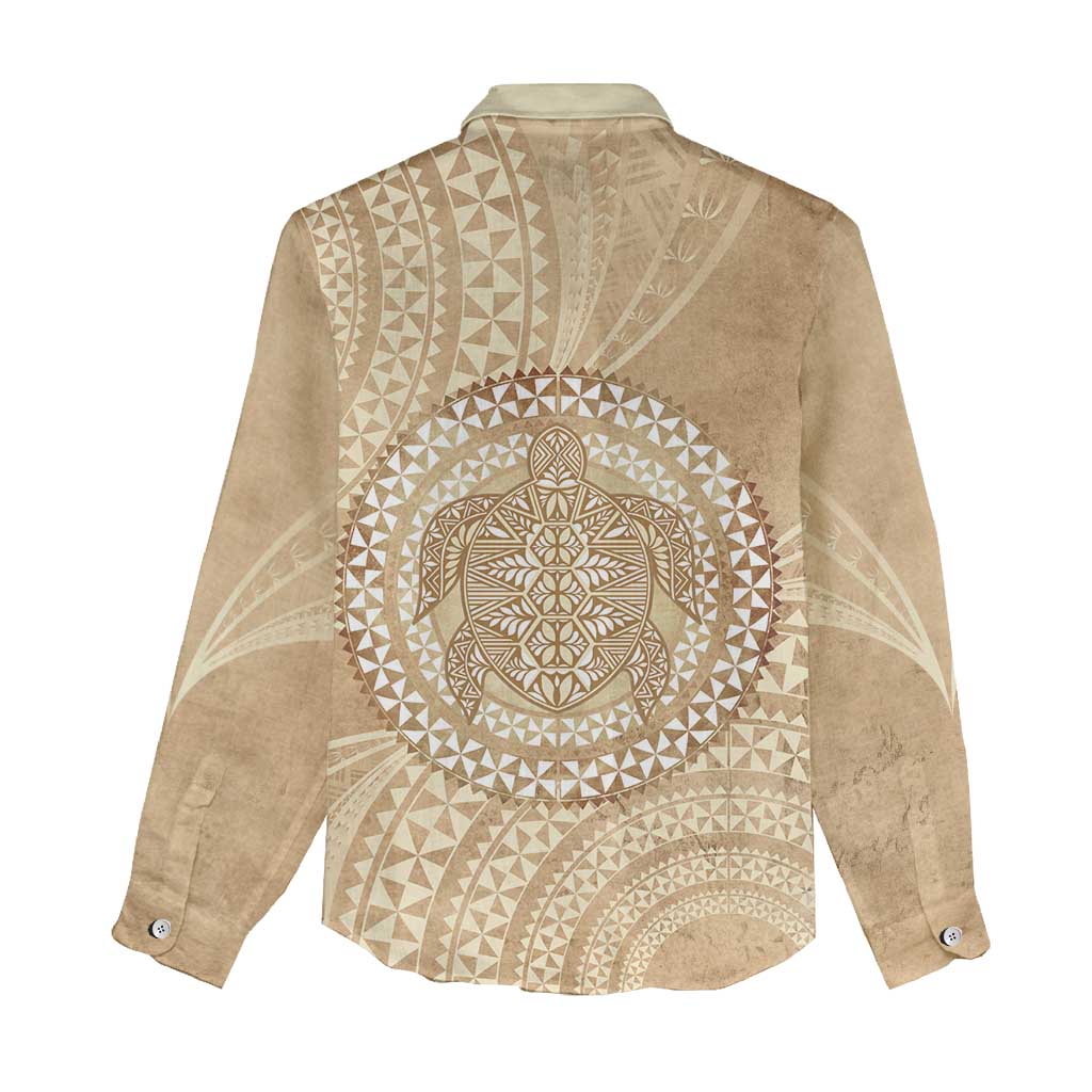Tonga Ngatu Turtle Women Casual Shirt Vintage Tongan Tapa Cloth