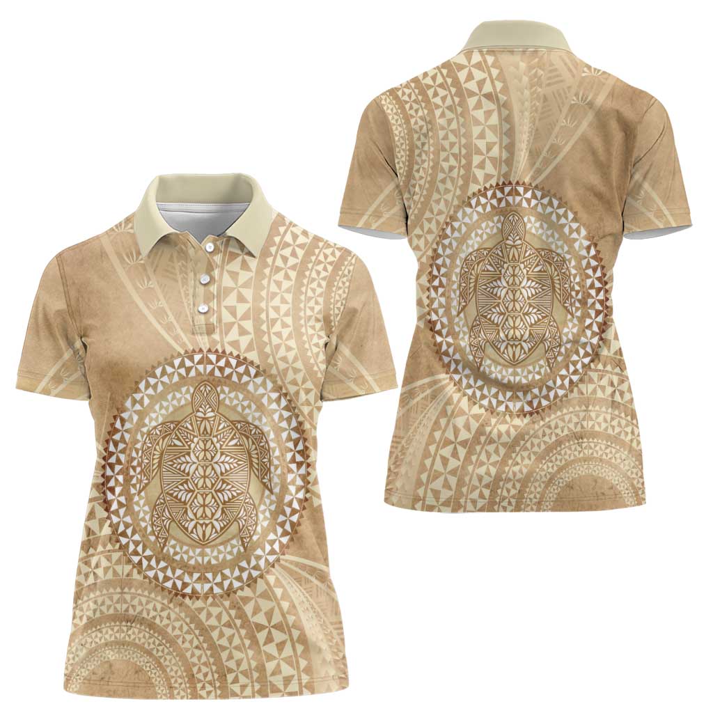 Tonga Ngatu Turtle Women Polo Shirt Vintage Tongan Tapa Cloth