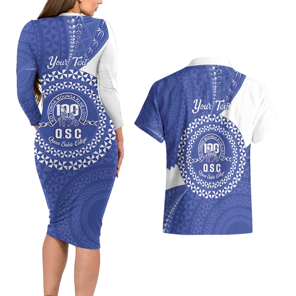 Queen Salote College 100th Anniversary Personalized Couples Matching Long Sleeve Bodycon Dress and Hawaiian Shirt Est 1926 Kolisi Fefine Tongan Ngatu Pattern LT14 - Polynesian Pride