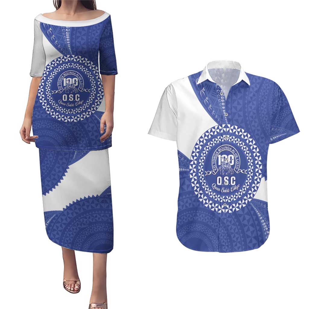 Queen Salote College 100th Anniversary Personalized Couples Matching Puletasi and Hawaiian Shirt Est 1926 Kolisi Fefine Tongan Ngatu Pattern