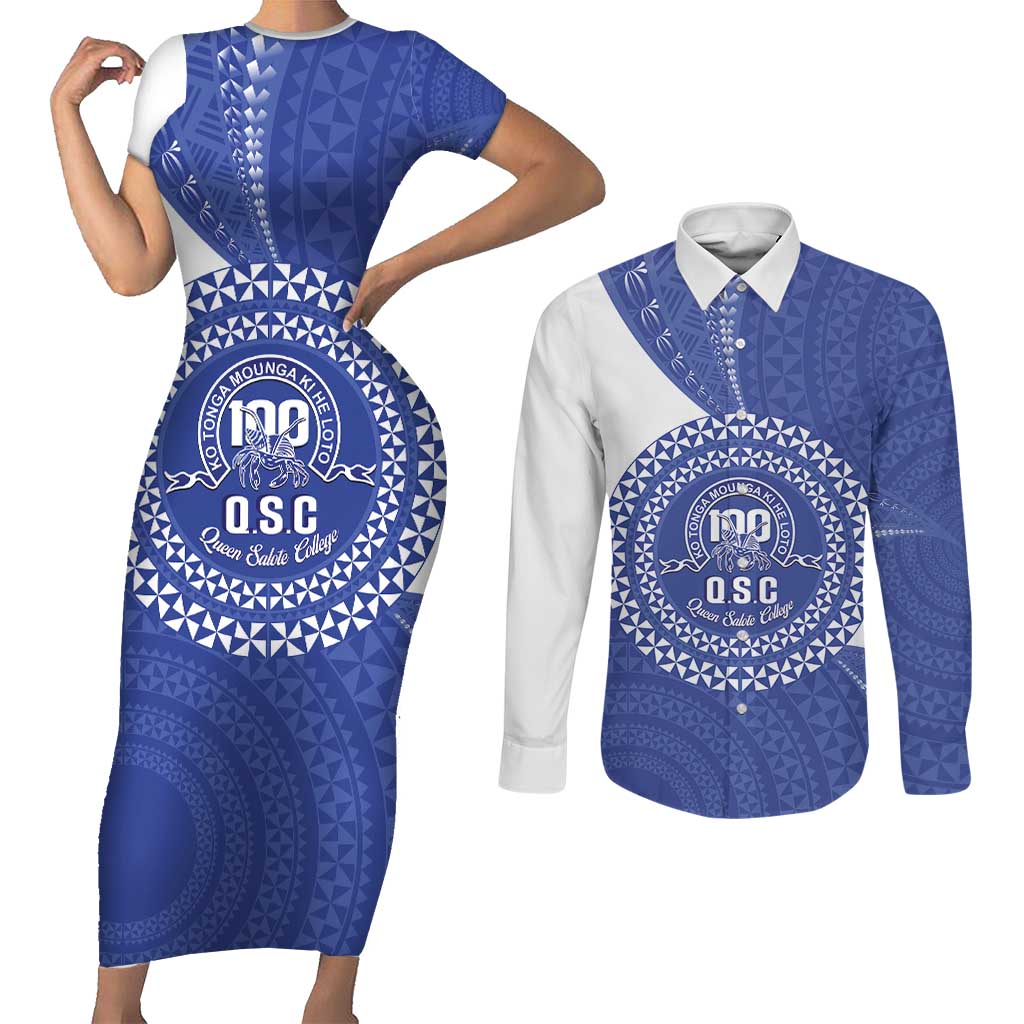 Queen Salote College 100th Anniversary Personalized Couples Matching Short Sleeve Bodycon Dress and Long Sleeve Button Shirt Est 1926 Kolisi Fefine Tongan Ngatu Pattern