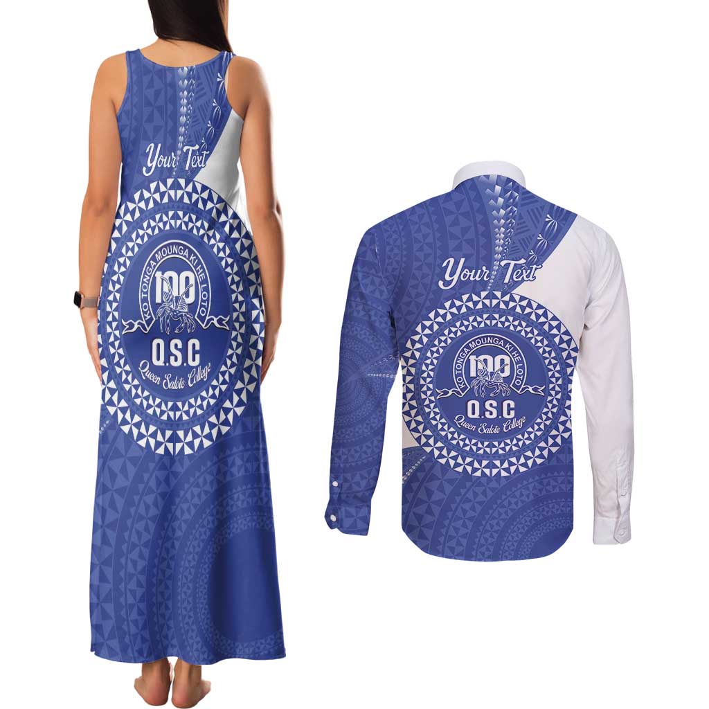 Queen Salote College 100th Anniversary Personalized Couples Matching Tank Maxi Dress and Long Sleeve Button Shirt Est 1926 Kolisi Fefine Tongan Ngatu Pattern LT14 - Polynesian Pride