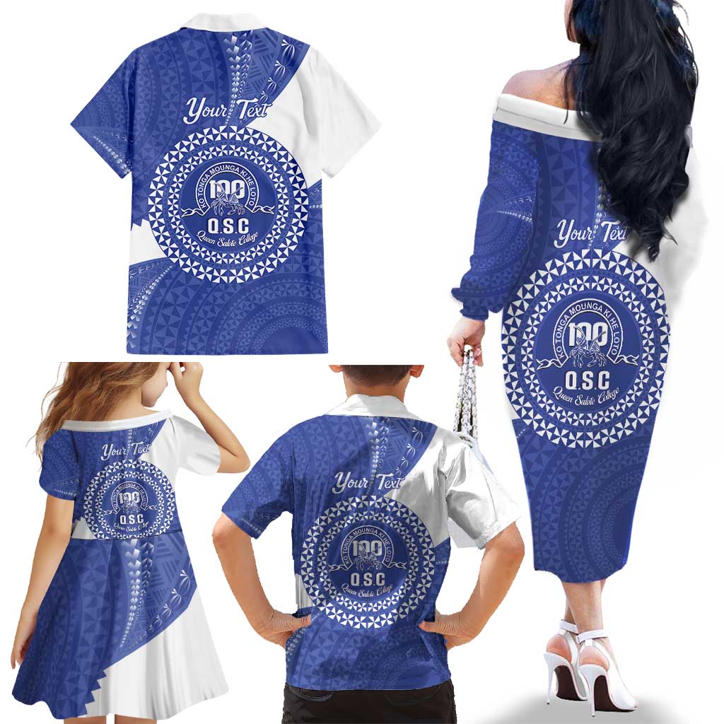 Queen Salote College 100th Anniversary Personalized Family Matching Off The Shoulder Long Sleeve Dress and Hawaiian Shirt Est 1926 Kolisi Fefine Tongan Ngatu Pattern LT14 - Polynesian Pride