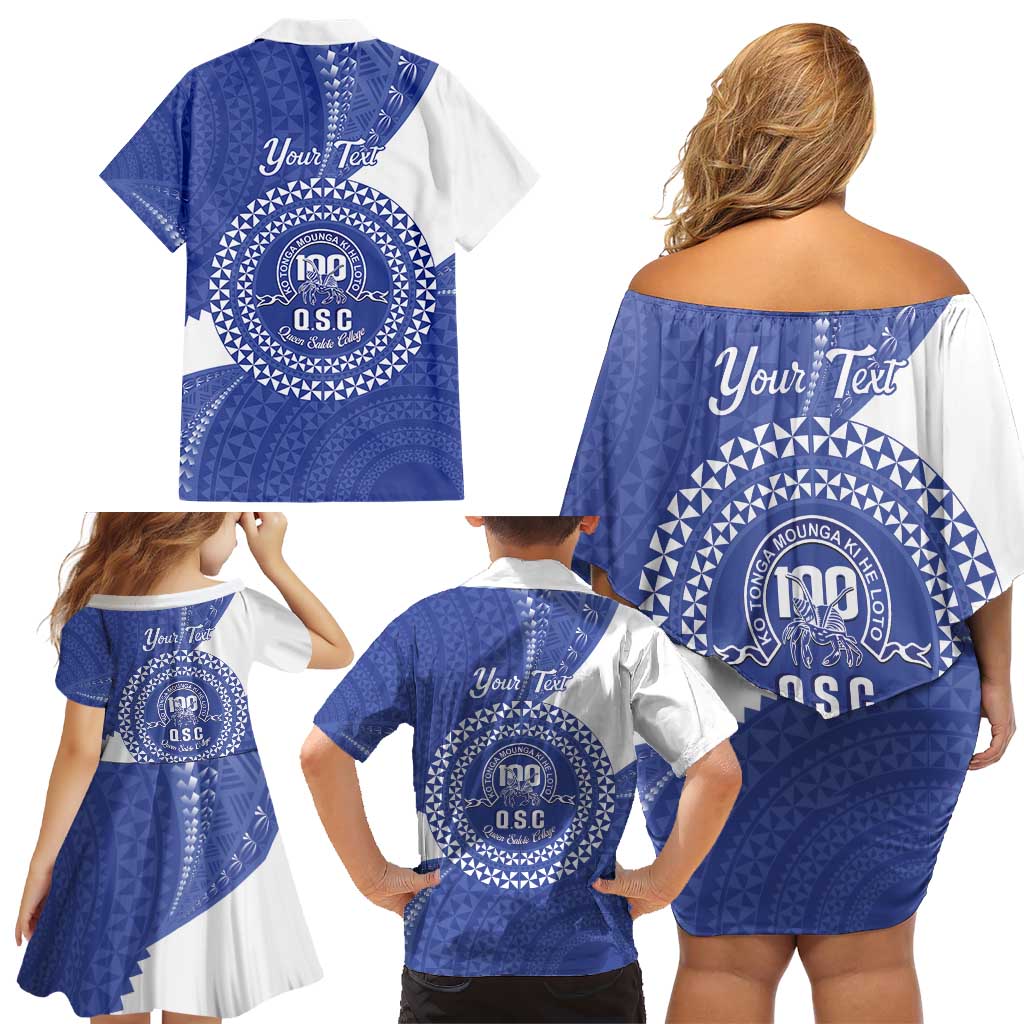 Queen Salote College 100th Anniversary Personalized Family Matching Off Shoulder Short Dress and Hawaiian Shirt Est 1926 Kolisi Fefine Tongan Ngatu Pattern LT14 - Polynesian Pride