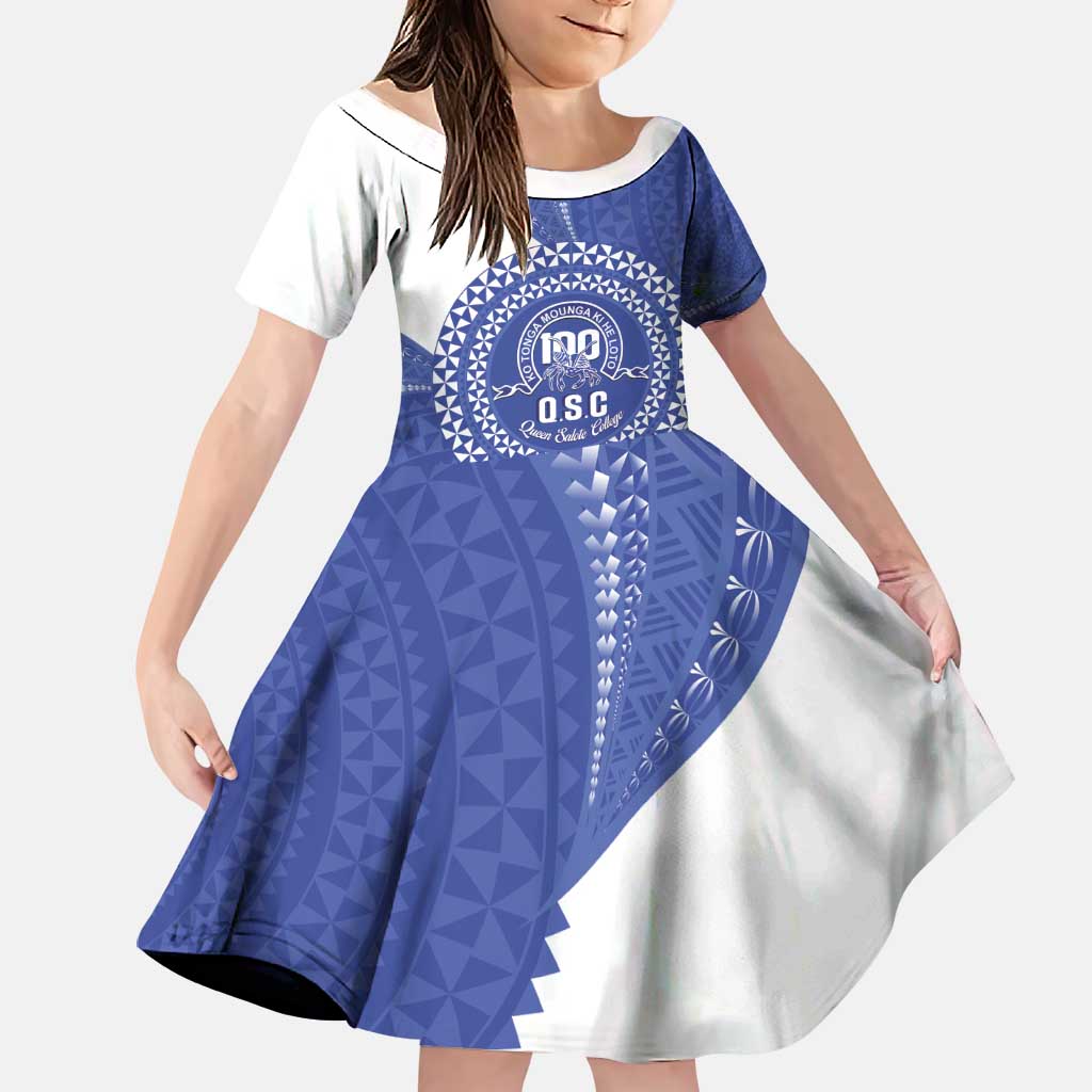 Queen Salote College 100th Anniversary Personalized Family Matching Summer Maxi Dress and Hawaiian Shirt Est 1926 Kolisi Fefine Tongan Ngatu Pattern LT14 Daughter's Dress Blue - Polynesian Pride