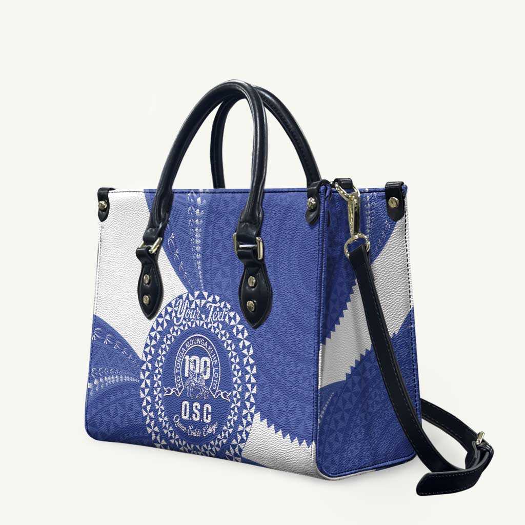 Queen Salote College 100th Anniversary Personalized Leather Bag Est 1926 Kolisi Fefine Tongan Ngatu Pattern