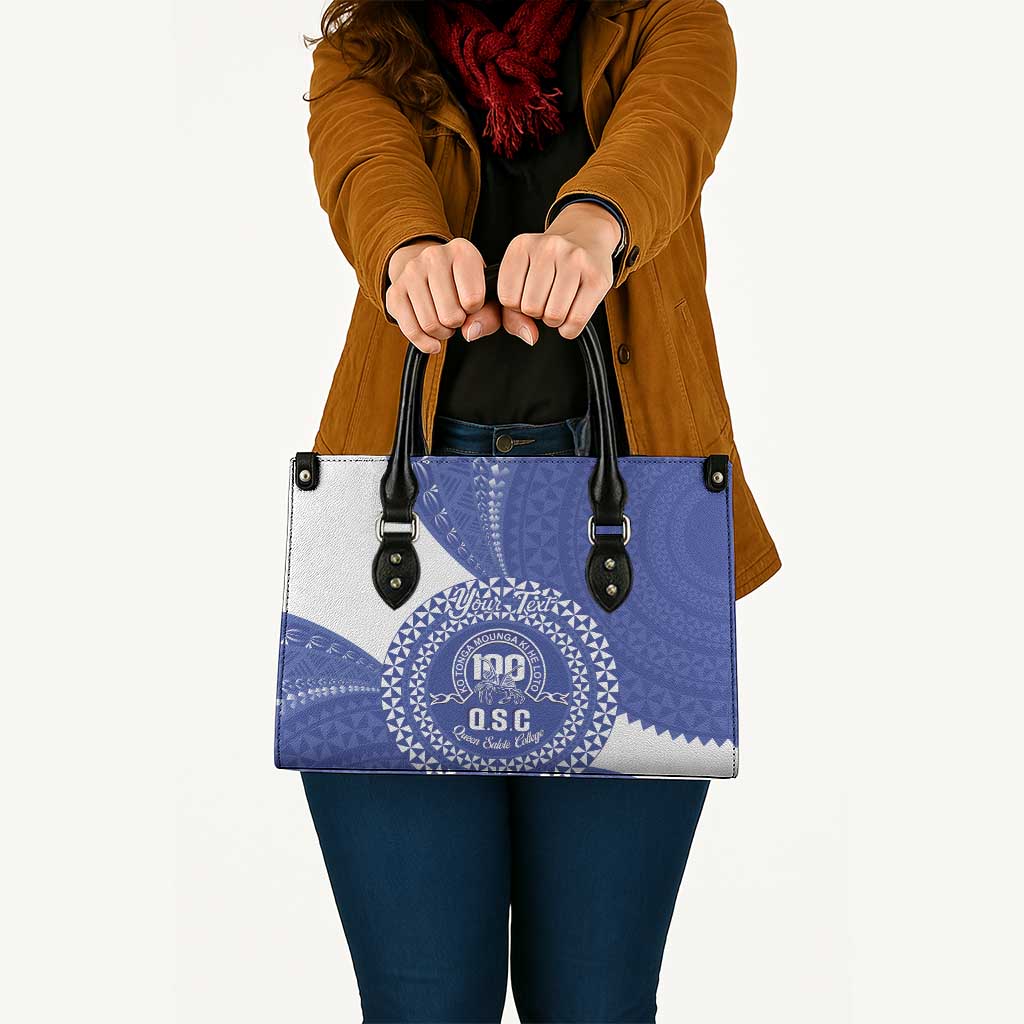 Queen Salote College 100th Anniversary Personalized Leather Bag Est 1926 Kolisi Fefine Tongan Ngatu Pattern