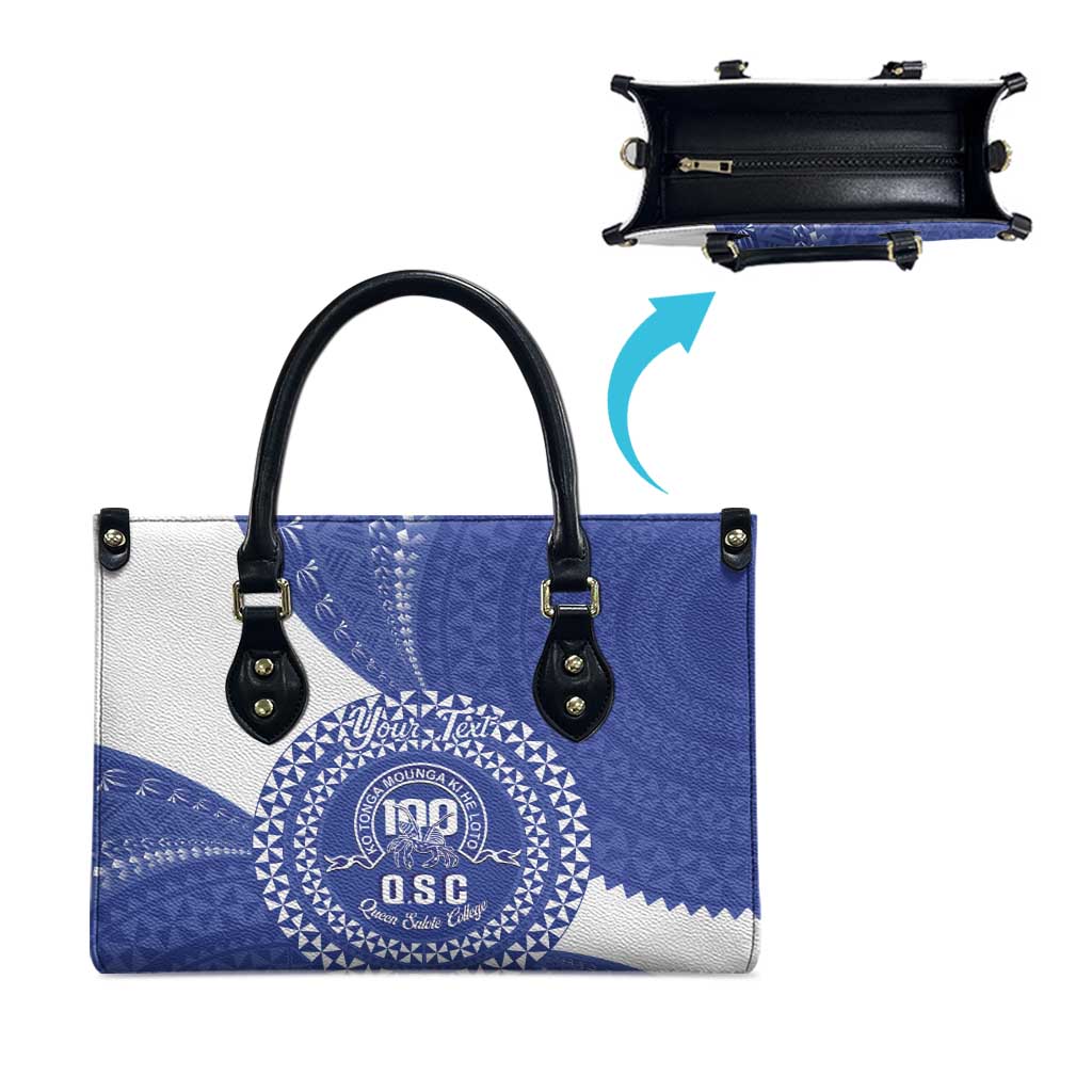Queen Salote College 100th Anniversary Personalized Leather Bag Est 1926 Kolisi Fefine Tongan Ngatu Pattern