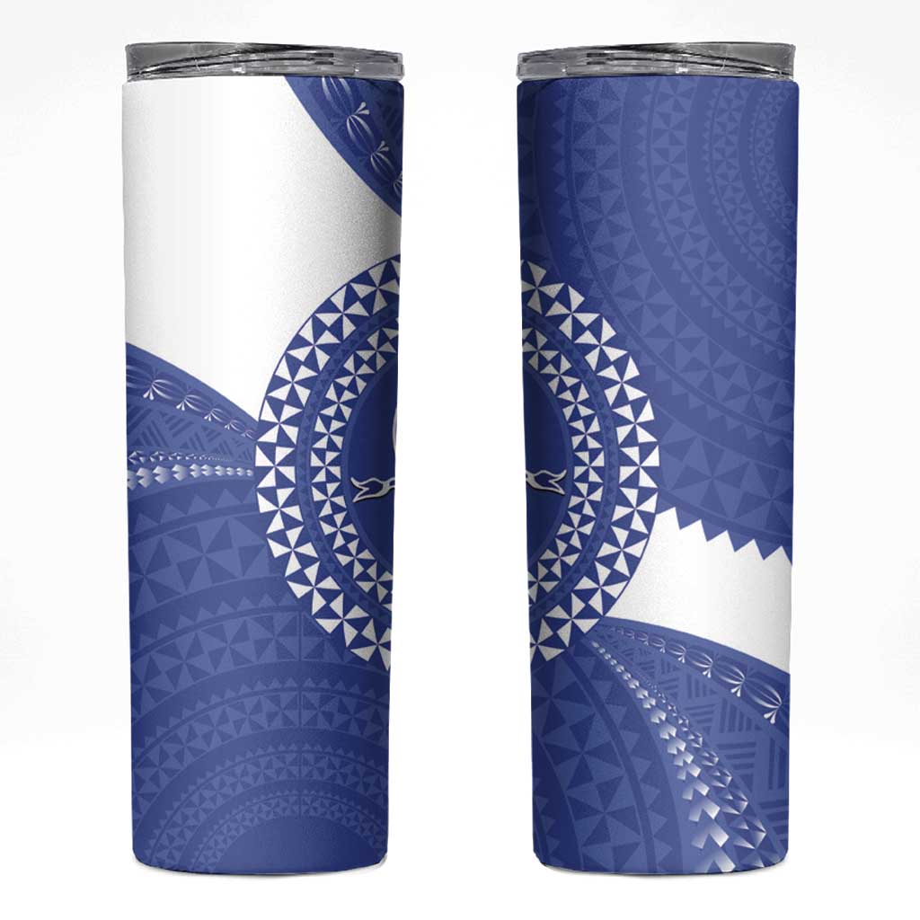 Queen Salote College 100th Anniversary Skinny Tumbler Est 1926 Kolisi Fefine Tongan Ngatu Pattern LT14 Blue - Polynesian Pride