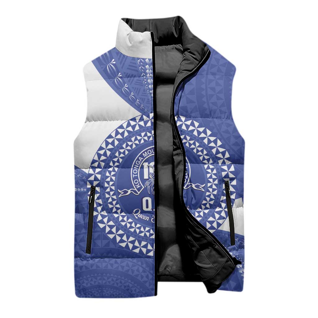Queen Salote College 100th Anniversary Personalized Sleeveless Puffer Jacket Est 1926 Kolisi Fefine Tongan Ngatu Pattern