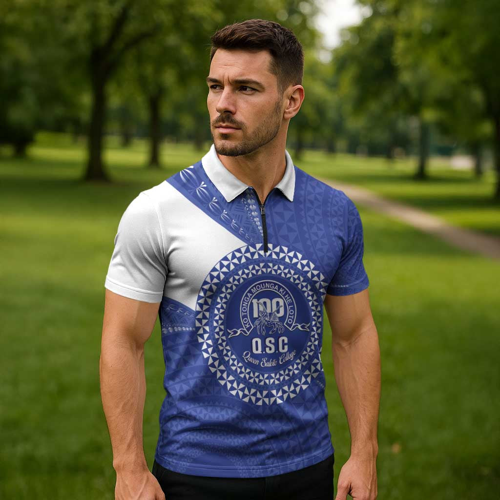 Queen Salote College 100th Anniversary Personalized Zipper Polo Shirt Est 1926 Kolisi Fefine Tongan Ngatu Pattern