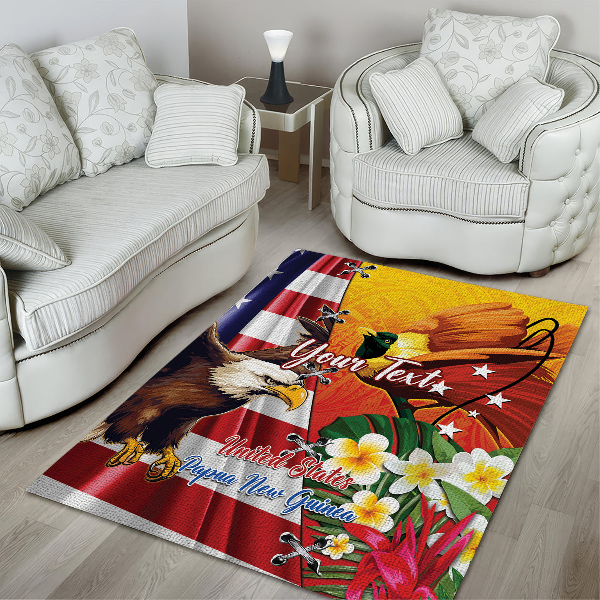 Personalised United States And Papua New Guinea Area Rug USA Eagle With PNG Bird Of Paradise LT14 - Polynesian Pride
