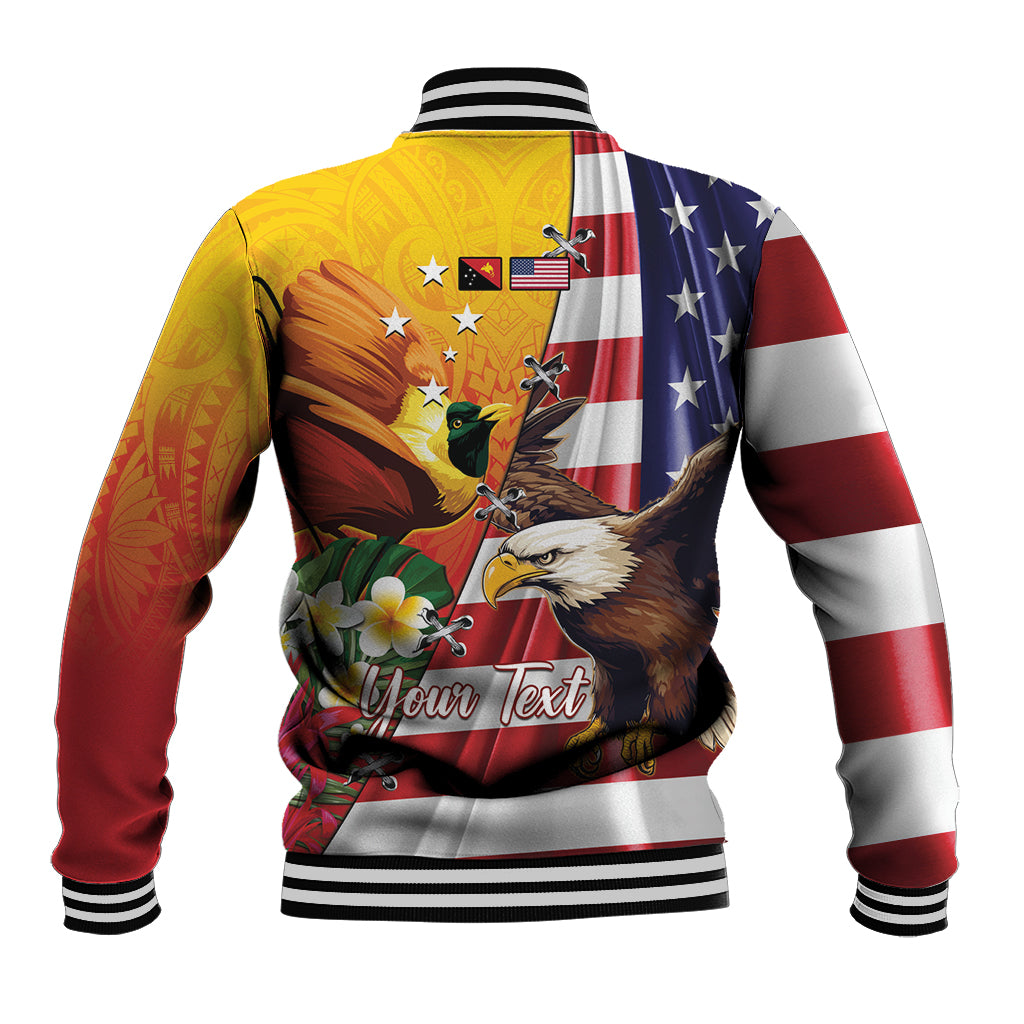 Personalised United States And Papua New Guinea Baseball Jacket USA Eagle With PNG Bird Of Paradise LT14 - Polynesian Pride