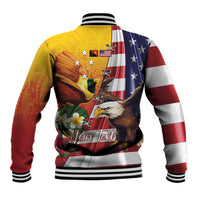 Personalised United States And Papua New Guinea Baseball Jacket USA Eagle With PNG Bird Of Paradise LT14 - Polynesian Pride