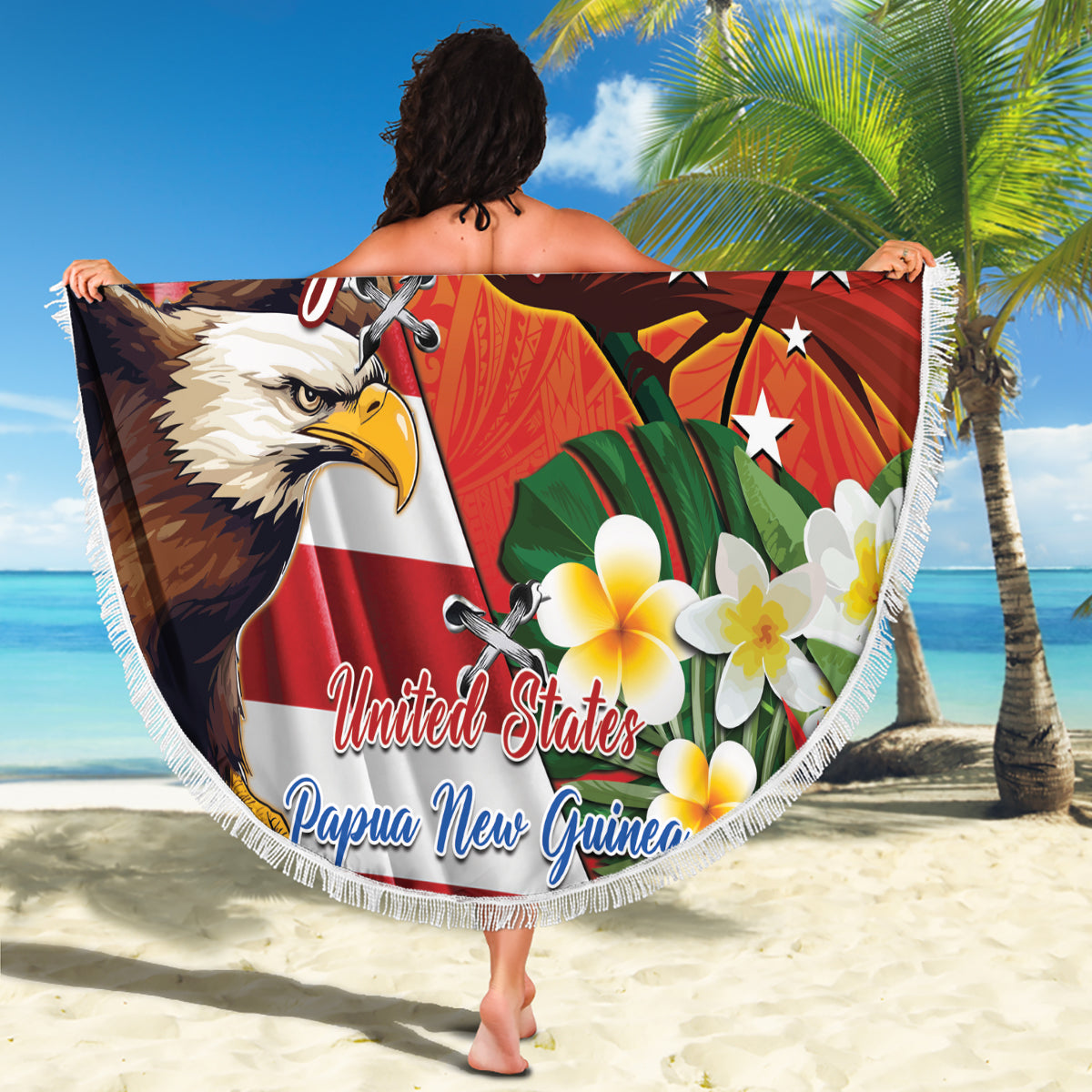 Personalised United States And Papua New Guinea Beach Blanket USA Eagle With PNG Bird Of Paradise LT14 - Polynesian Pride