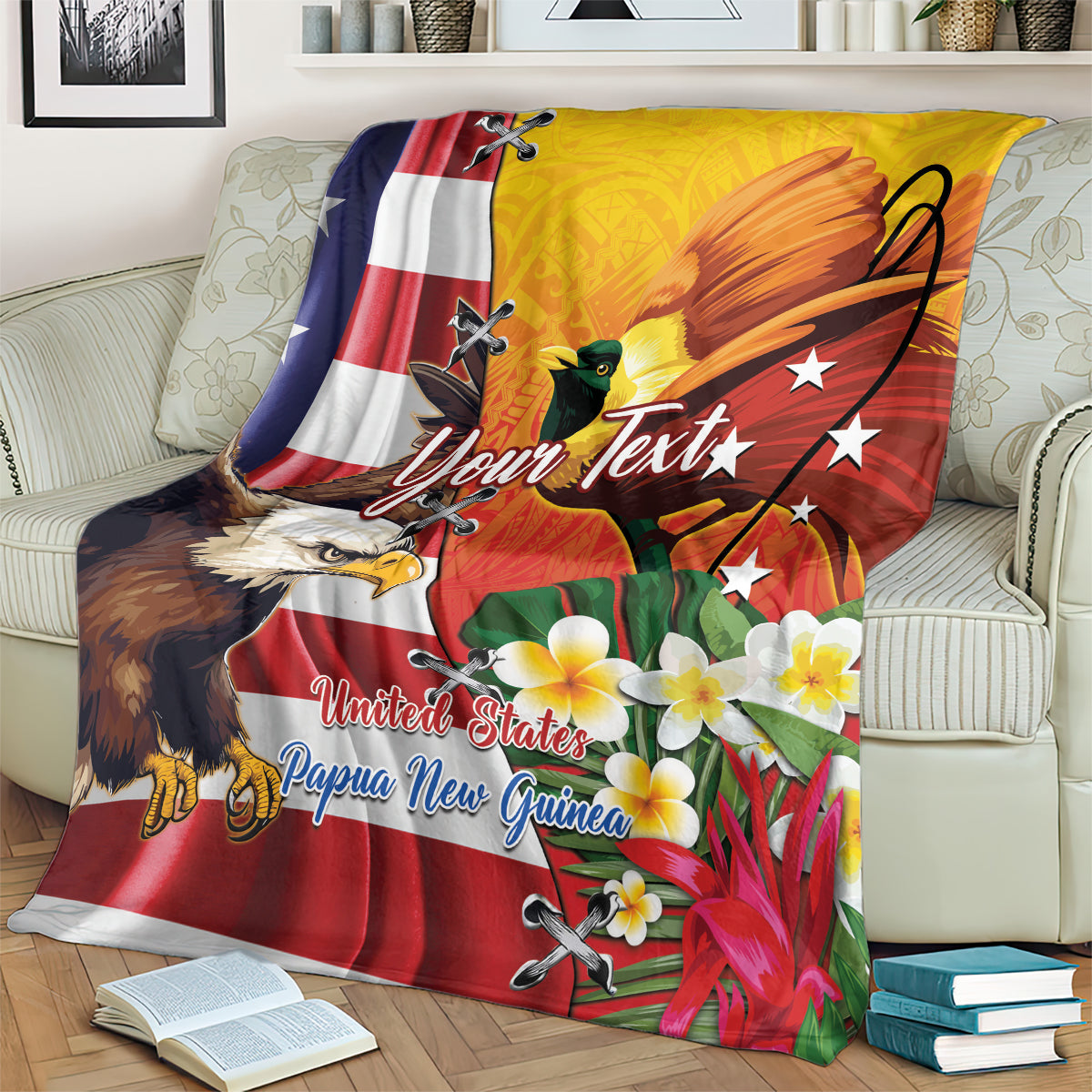 Personalised United States And Papua New Guinea Blanket USA Eagle With PNG Bird Of Paradise LT14 - Polynesian Pride