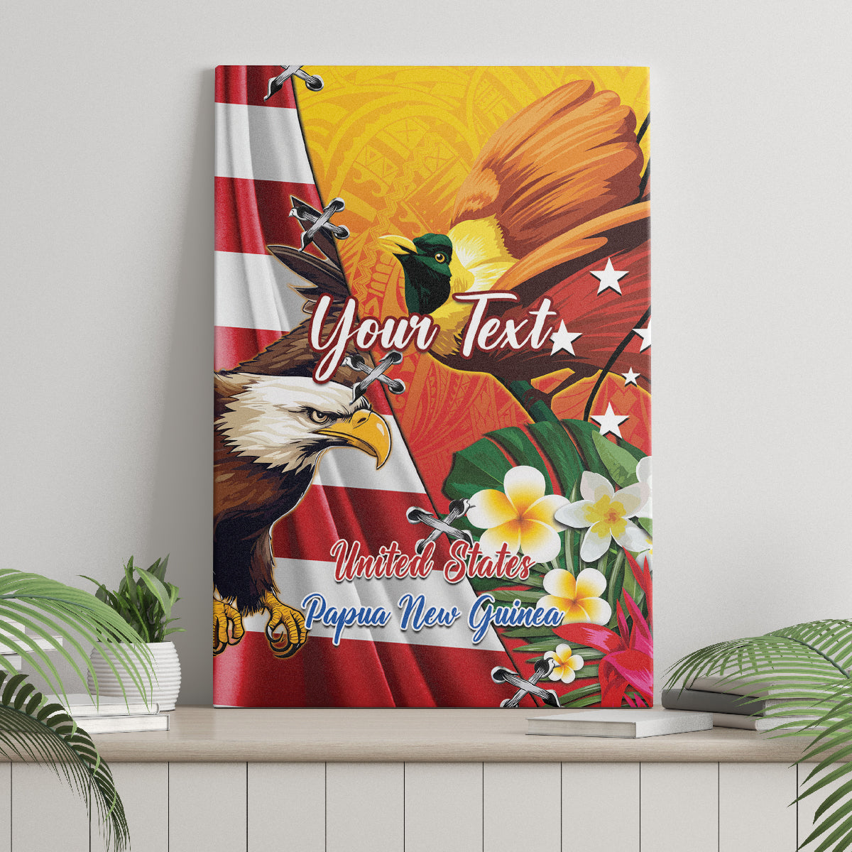 Personalised United States And Papua New Guinea Canvas Wall Art USA Eagle With PNG Bird Of Paradise LT14 - Polynesian Pride